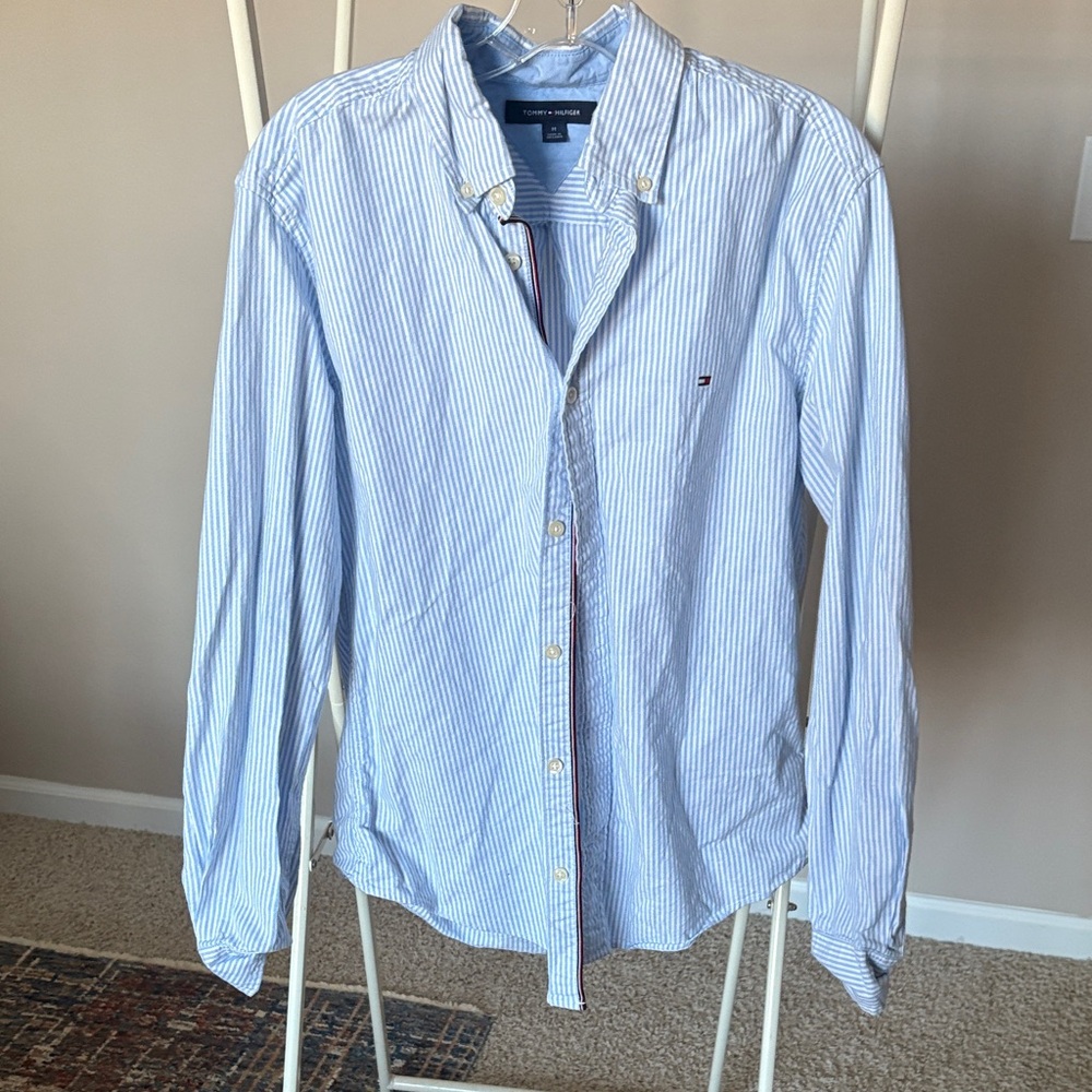 Tommy Hilfiger Blue and White Striped Casual Shirt